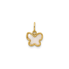 14K Yellow Gold Mother of Pearl Butterfly Pendant Charm, 13x9mm