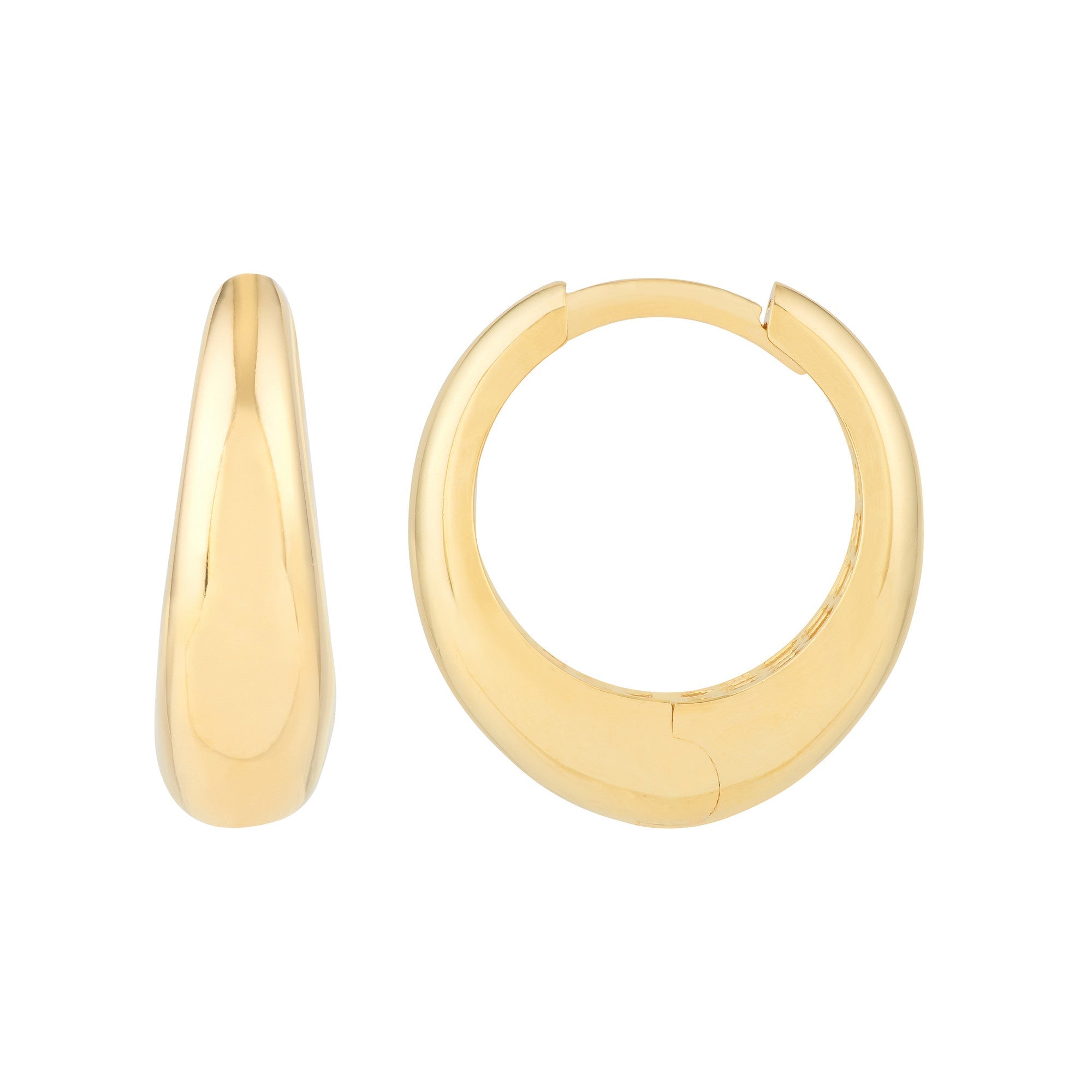 14k Yellow Gold Oval Huggie Hoop Earrings,13x14mm