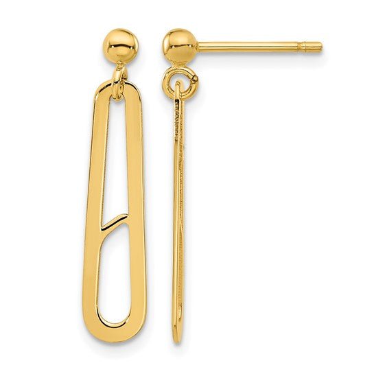 14K Yellow Gold Paperclip Dangle Earrings 27mm - JewelryAffairs