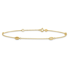 14K Yellow Gold Polished Oval Charm Anklet, 9 inch + 1 inch Extension - JewelryAffairs