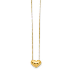 14k Yellow Gold Puffed Heart Pendant Necklace, 18 inch - JewelryAffairs