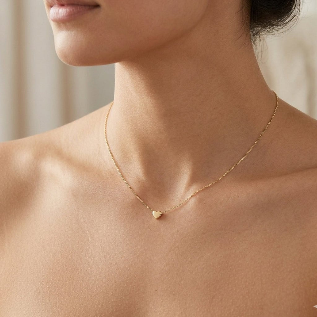 14k Yellow Gold Puffed Heart Pendant Necklace, 18 inch - JewelryAffairs