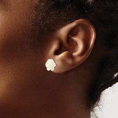 14k Yellow Real Gold Mother of Pearl Flower Stud Earrings, 10mm - JewelryAffairs