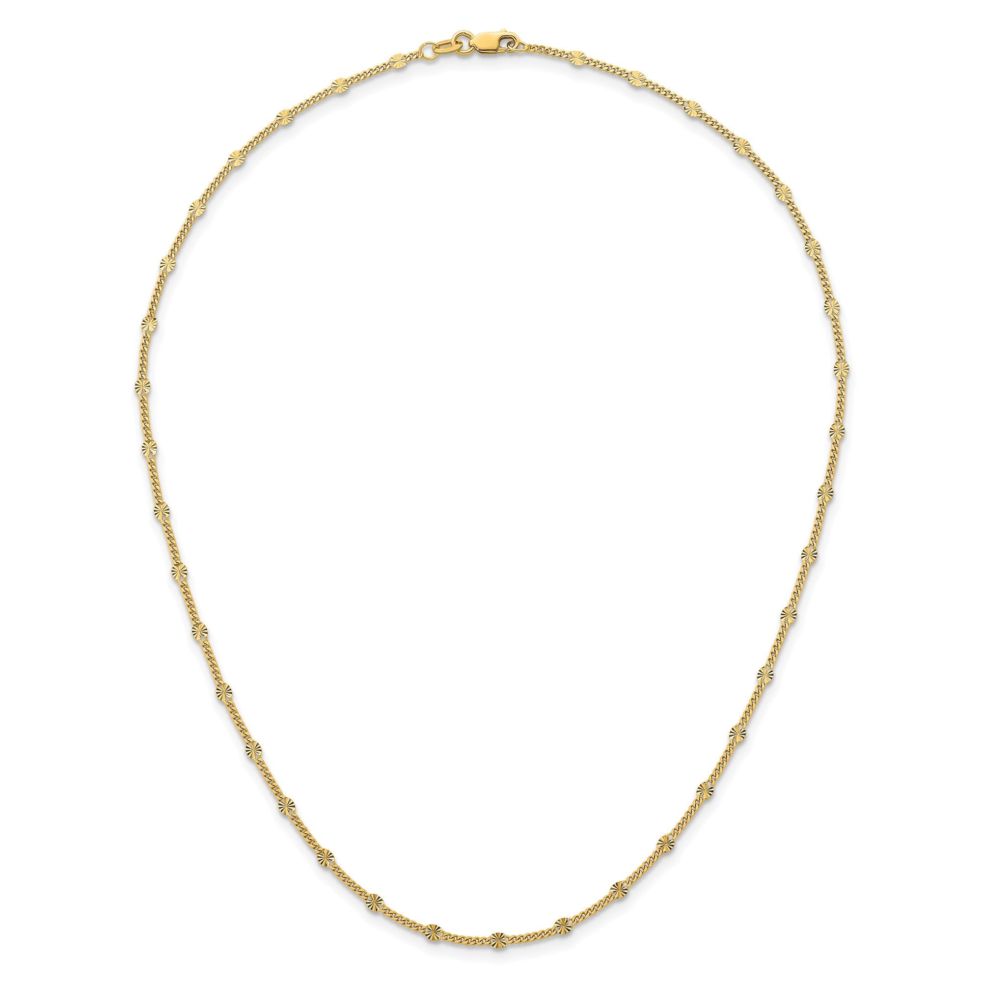 14k Yellow Solid Gold Gold Diamond-Cut Curb Link Chain Necklace
