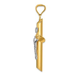 14k Yellow and White Real Gold Jesus Cross Charm Pendant, 35x15mm