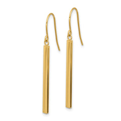 14K Yellow Gold Bar Drop Style Dangle Earrings