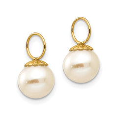 14K Yellow Gold Cultured Pearl Dangle Enhancers for Hoop Earrings