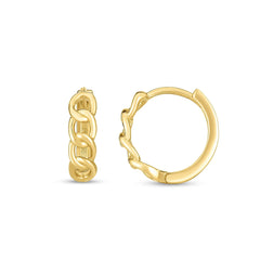 14K Yellow Gold Curb Huggie Hoop Earrings,13mm