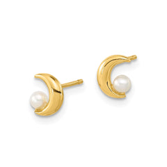 14K Yellow Gold Half Moon 2.5-3mm Freshwater Cultured Pearl Post Stud Earrings