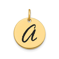 14K Yellow Gold High Polished Black Enamel Initial Disk Pendant 15mm