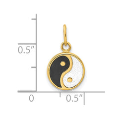 14K Yellow Gold Yin and Yang Enamel Pendant, 12mm