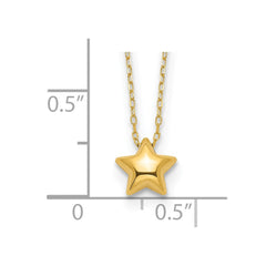 14k Yellow Gold High Polished Puffed Star Pendant Necklace, 16.5 Inches