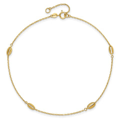 14K Yellow Gold Polished Oval Charm Anklet, 9 inch + 1 inch Extension