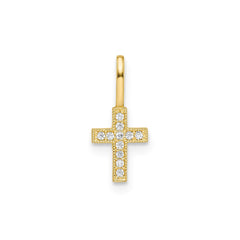 14k Yellow Real Gold CZ Stone Cross Pendant, 8x6mm