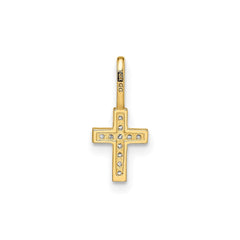 14k Yellow Real Gold CZ Stone Cross Pendant, 8x6mm