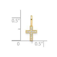 14k Yellow Real Gold CZ Stone Cross Pendant, 8x6mm