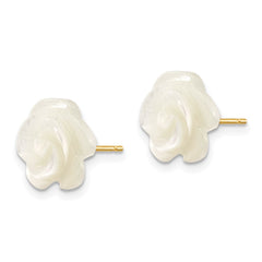 14k Yellow Real Gold Mother of Pearl Flower Stud Earrings, 10mm