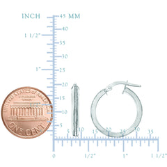 14k White Gold Glitter Hoop Earrings, Diameter 20mm