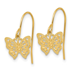 10k Yellow Gold High Polish Diamond Cut Dangle Butterfly Drop Earrings