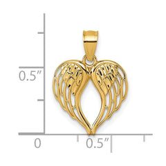 14k Yellow Gold Angel Wings Heart Pendant, 19x13mm
