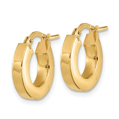 10k Yellow Gold High Polish 3mm Square Tube Hoop Earrings, 15mm
