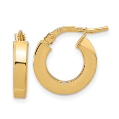 10k Yellow Gold High Polish 3mm Square Tube Hoop Earrings, 15mm