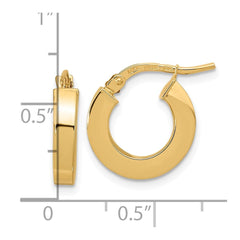 10k Yellow Gold High Polish 3mm Square Tube Hoop Earrings, 15mm
