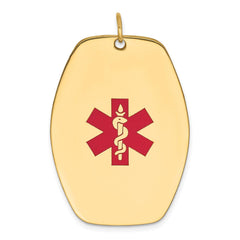 14k Yellow Gold Red Enamel Medical Alert Dog Tag Pendant, 39x27mm