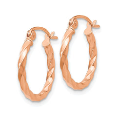 14k Rose Gold Twisted Hoop Earrings, 16mm