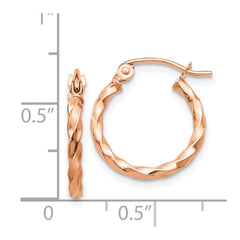 14k Rose Gold Twisted Hoop Earrings, 16mm