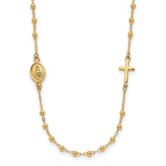 14K Yellow Gold Miraculous Medal and Cross Rosary Necklace, 16.5 Inches