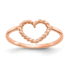 14k Rose Gold Polished and Textured Heart Ring, Size 7