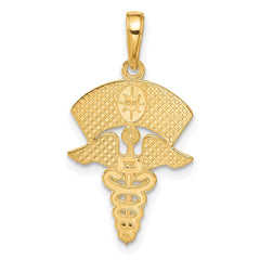 14k Yellow Gold Caduceus Registered Nurse Cap Pendant, 30x15mm