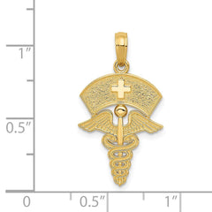 14k Yellow Gold Caduceus Registered Nurse Cap Pendant, 30x15mm