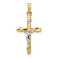 14k Real Two-tone Gold High Polished INRI Crucifix Pendant Charm,28x14mm