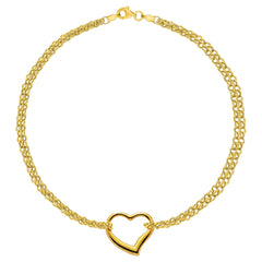 14K Yellow Gold Double Strand With Heart Anklet, 10