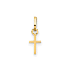 14k Real Yellow Solid Gold Small Cross Charm Pendant, 14x5mm