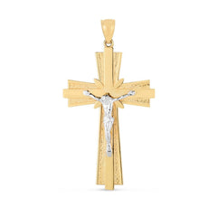 14K Yellow And White Gold Jesus Cross Charm Pendant