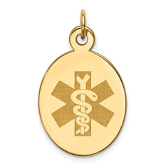 14k Yellow Gold Medical Alert Oval Pendant, 26x16mm