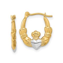 14K Real Yellow Gold Claddagh Hoop Earrings, 18mm