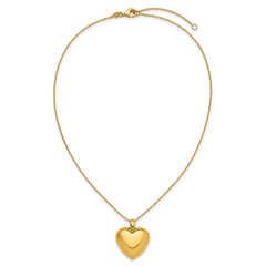 18K Yellow Gold Puffed Heart Pendant Necklace, 16 with 2 Extension