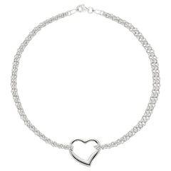 14K White Gold Double Strand With Heart Anklet, 10