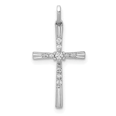 10K Real Solid White Gold 1/10ct. Diamond Cross Pendant, 19x11mm
