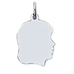 14K White Gold Female Head Silhouette Charm, 18 x 25 mm