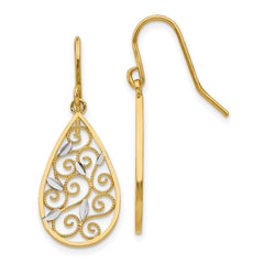 10K Yellow Gold Diamond-Cut Filigree Tear Drop Wire Earrings
