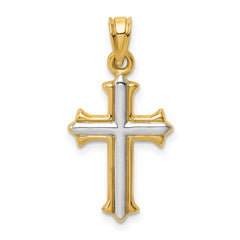 14k Real Yellow Gold with Rhodium Finisj Reversible Hollow Cross Pendant, 26x13mm