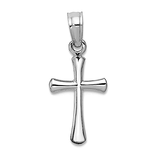14K Real White Gold Polished Beveled Cross with Round Tips Charm Pendant fine designer jewelry for men and women