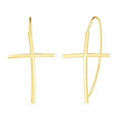 14K Yellow Gold Hanging Cross Charm Earrings