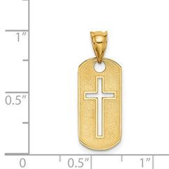 14k Yellow Gold High Polished Cross Cut-out Pendant Dog Tag fine designer jewelry for men and women