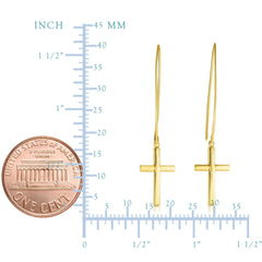 14K Yellow Gold Hanging Cross Charm Earrings